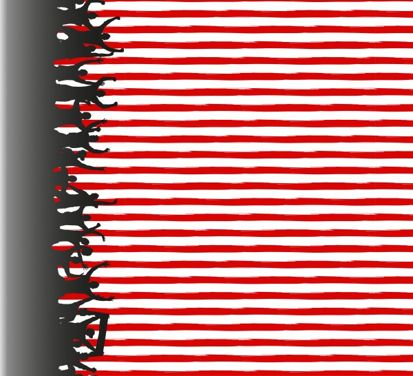 Baumwolljersey Fans - Bordürendruck rot - weiß - Fussball/ Sport