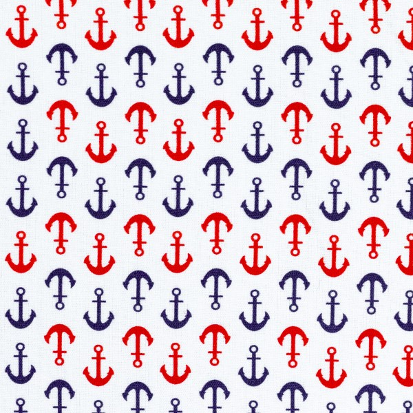 Baumwoll Webware Kiel - Anker rot + blau