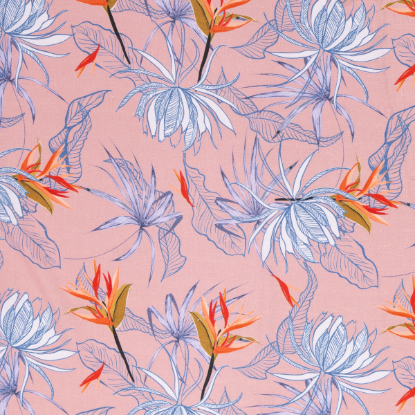 Viskose - Leinen - Mix Lizzy mit Blüten auf apricot