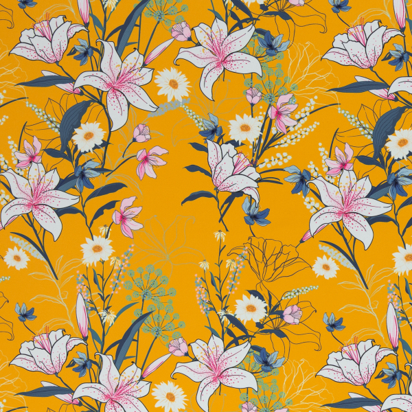 Softshell Fiete - große Blüten - Lilien auf gelb