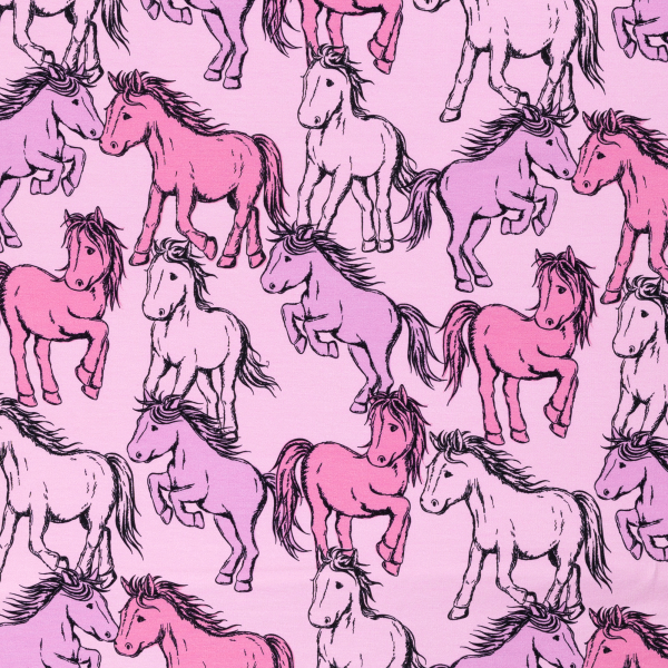 Free Horses by Steinbeck - French Terry mit Pferden auf rosa