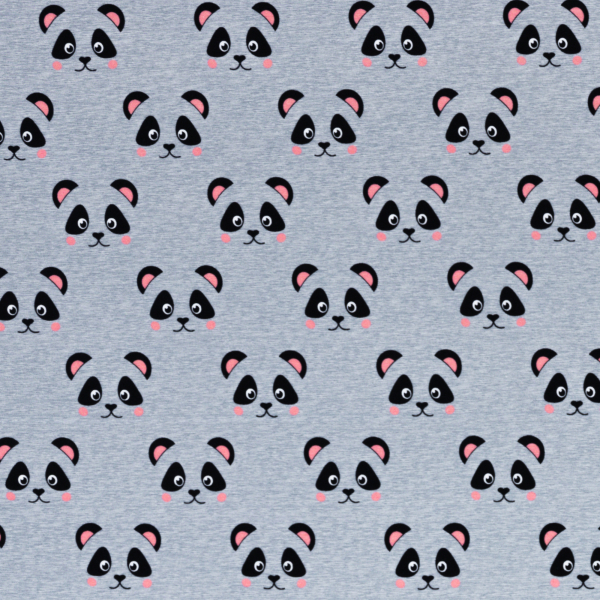 French Terry  Petra mit Panda - Bären auf graumeliert