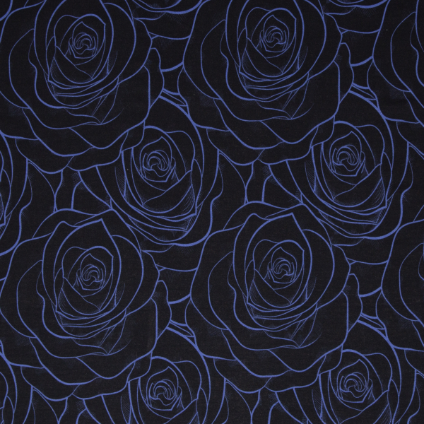 Modal French Terry Phil mit Rosen - Blüten in blau