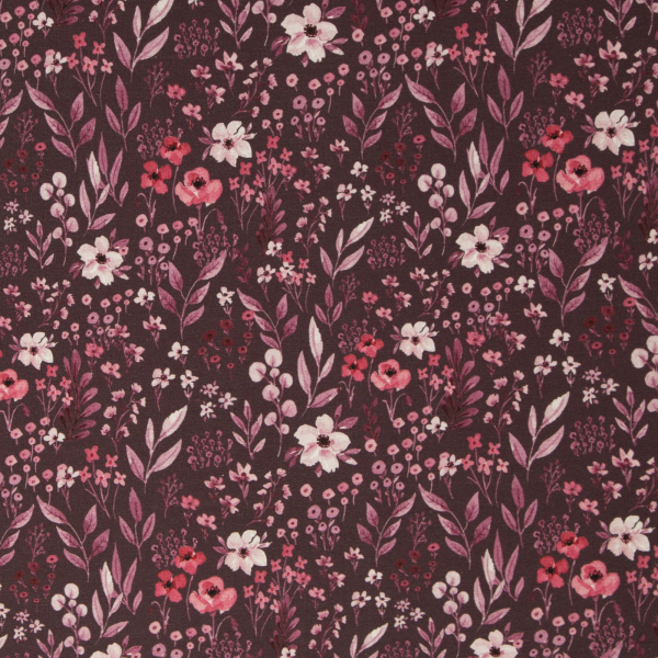 Modal French Terry Autumn Flowers by Christiane Zielinski - Blüten und Blätter auf bordeaux