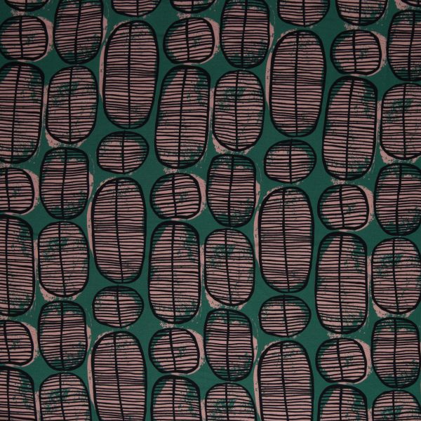 Viskose Webware - Black Leaf by Käselotti - Blätter in rosa auf grün