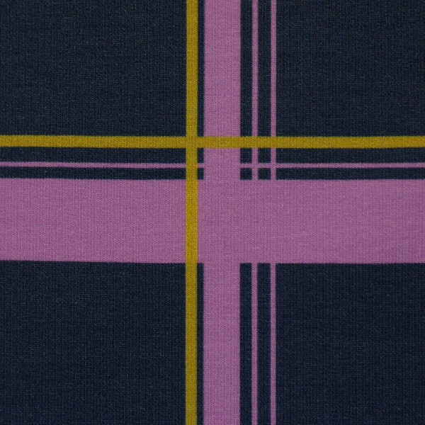 Modal French Terry Karl by Cherry Picking mit Karo - Muster in violett und navy