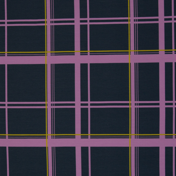 Modal French Terry Karl by Cherry Picking mit Karo - Muster in violett und navy