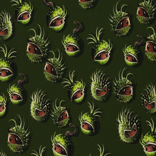 French Terry Chestnut Friends by Thorsten Berger - Kastanien auf grün