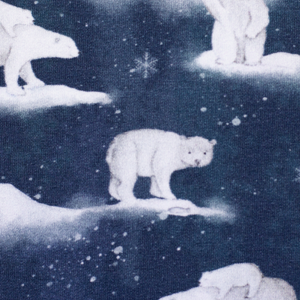 French Terry Beyond Nordic mit Eisbären auf blau - leicht angeraut
