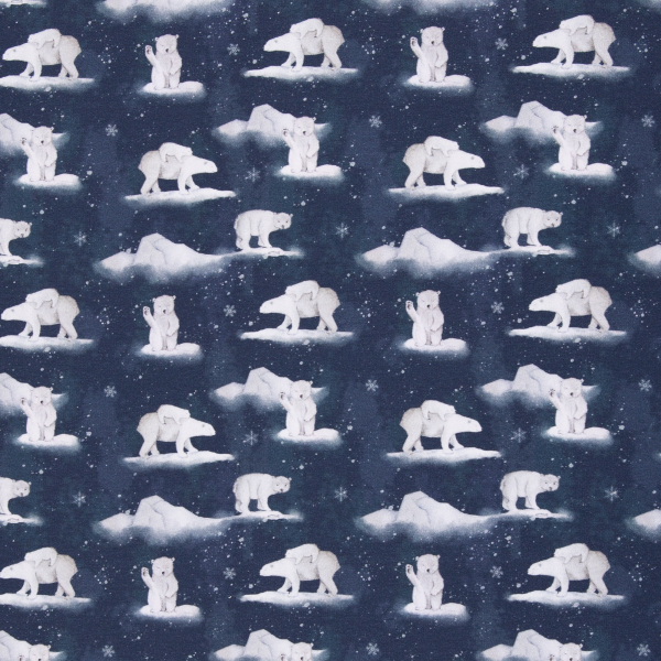 French Terry Beyond Nordic mit Eisbären auf blau - leicht angeraut