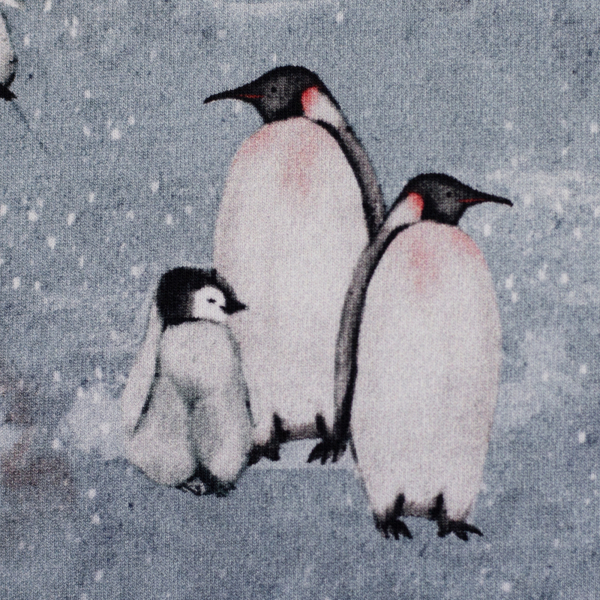 French Terry Beyond Nordic mit Pinguinen auf grau - leicht angeraut