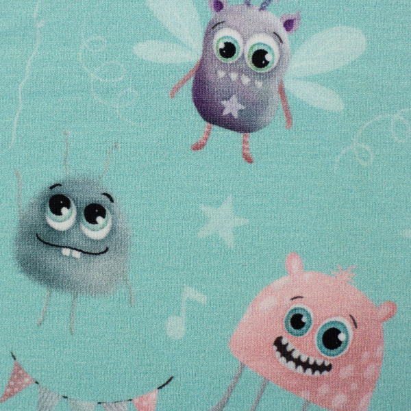 Baumwolljersey Monsta by Mrs. Mint Design - lustige Monster auf mint