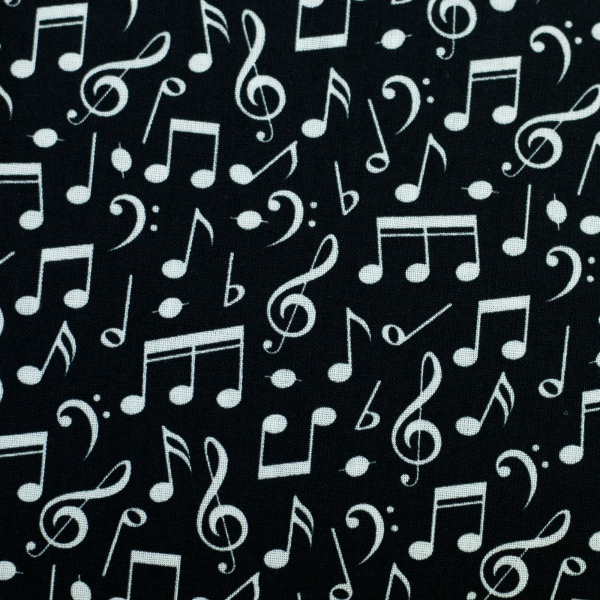 Baumwoll Webware Tim - Noten auf schwarz