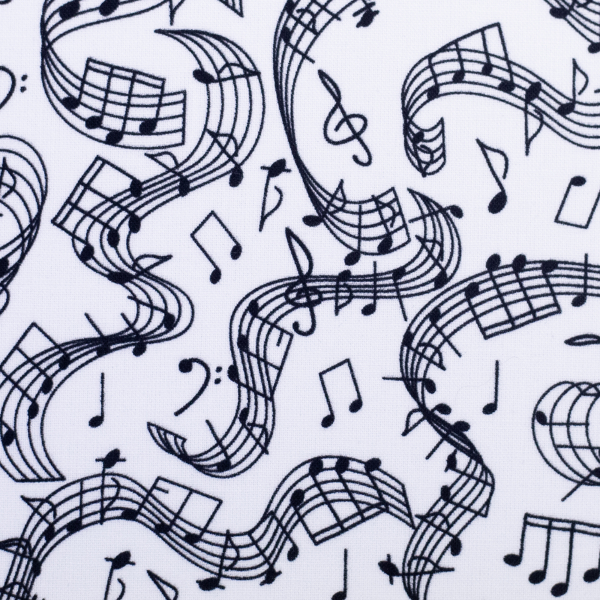 Baumwoll Webware Tim - Noten und Notenzeilen auf weiß