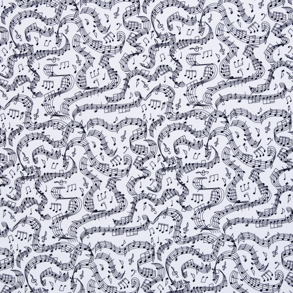 Baumwoll Webware Tim - Noten und Notenzeilen auf weiß