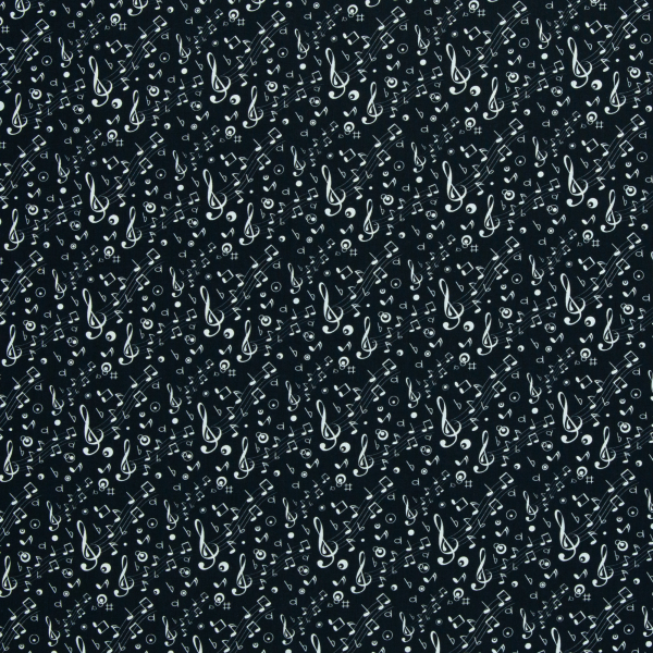 Baumwoll Webware Tim - Noten und Notenzeilen auf schwarz