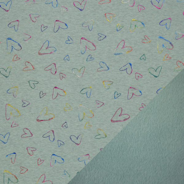 Alpenfleece bunte Glitzer Herzen auf mint meliert