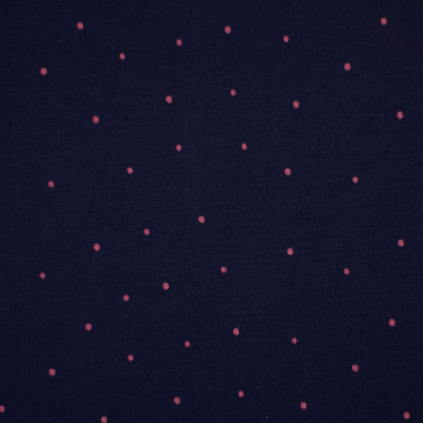 Baumwoll Popeline Rose mit kleinen Punkten in rosa auf navy - Rest 0,4 m