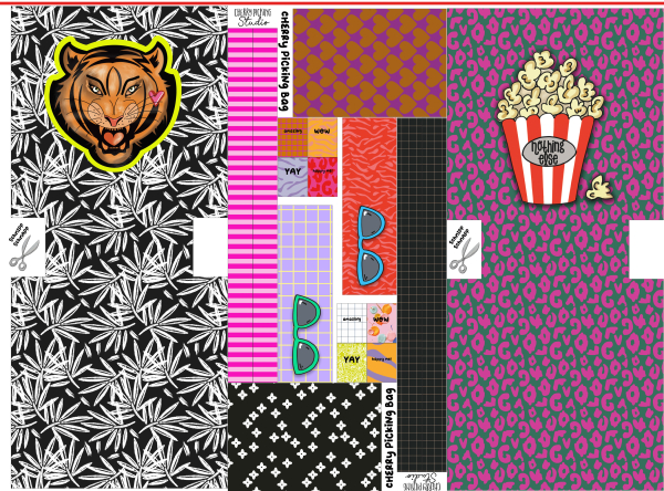 Cherry Picking Bag - DIY Canvas Panel für 2 Beutel mit Popcorn und Tiger