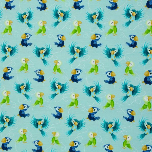 Baumwolljersey Ahoi! by Mrs.Mint Design mit Papageien