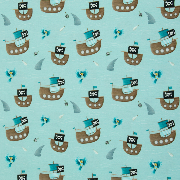 Baumwolljersey Ahoi! by Mrs.Mint Design mit Piratenschiffen / Boote