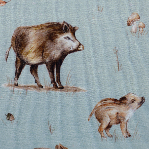 Baumwolljersey Life in the Forest by Christiane Zielinski - Wildschweine auf mint