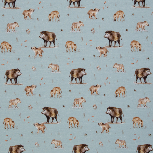 Baumwolljersey Life in the Forest by Christiane Zielinski - Wildschweine auf mint