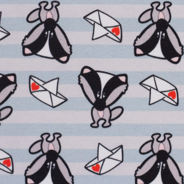 Baumwolljersey Lovely Favs by Cherry Picking mit Dachs und Papierschiff auf Streifen