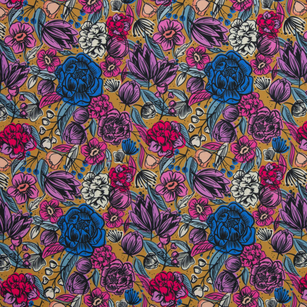 Outdoorstoff - Happy Collection by Cherry Picking - Blüten auf ocker