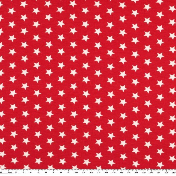 Baumwolljersey Sterne rot - weiß
