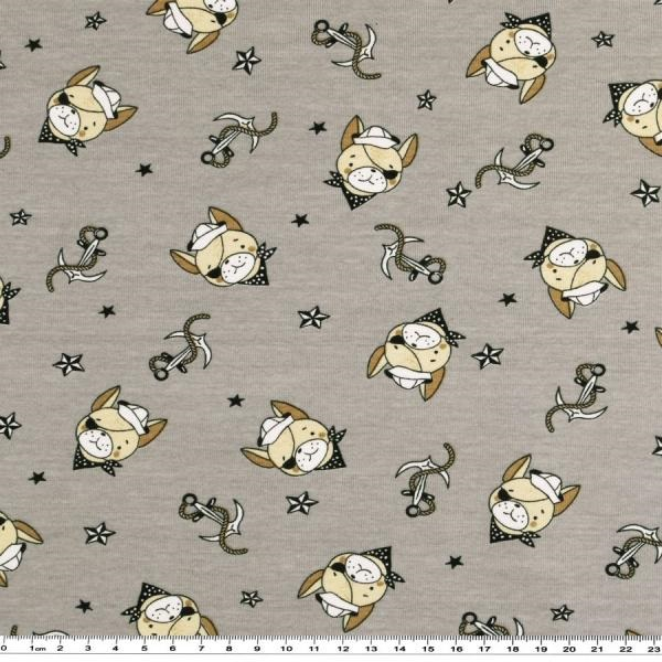 Baumwolljersey Hund mit Anker auf grau