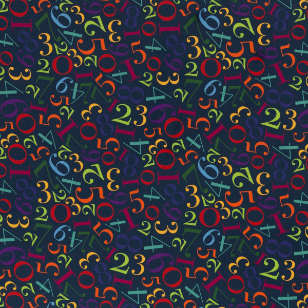 Baumwoll Webware Kim - bunte Zahlen auf dunkelblau