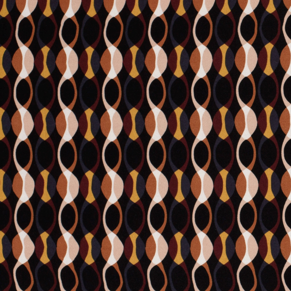 Viskose Webware mit Retro Muster - Wellen in ocker und braun