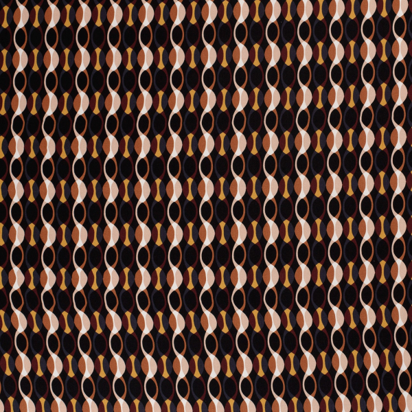 Viskose Webware mit Retro Muster - Wellen in ocker und braun