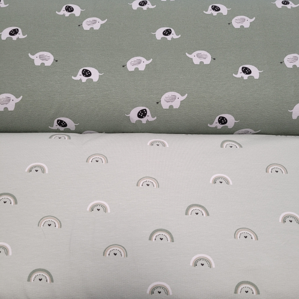 Baumwolljersey Regenbogen auf hellem dusty mint