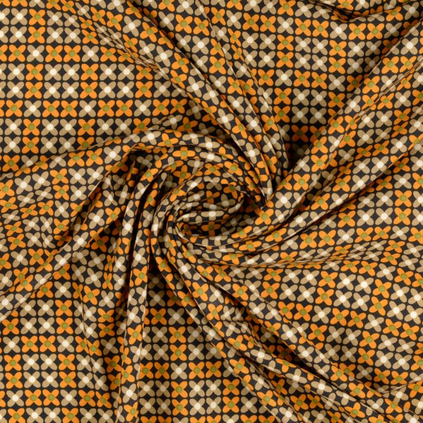 Viskose Webware - kleine Blüten - Muster in ocker - braun