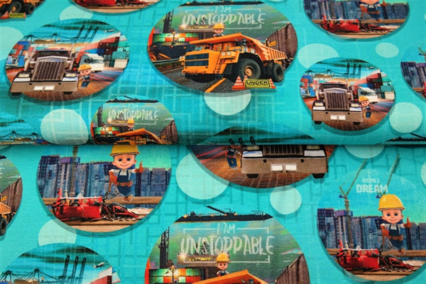 Baumwolljersey Baufahrzeuge - Allover-Druck - Werkzeug - Truck - Baustelle