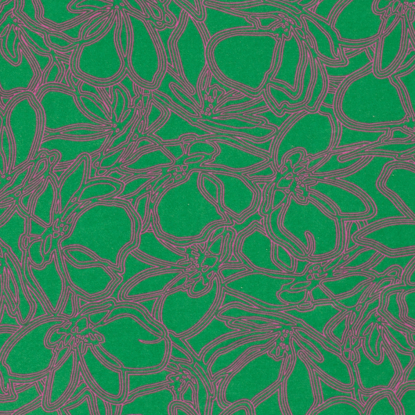 Viskosejersey in grün mit Blüten in pink