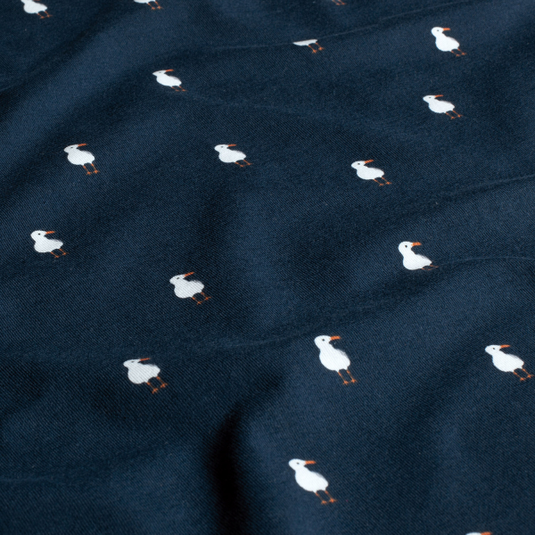 Baumwolljersey Möwen auf blau