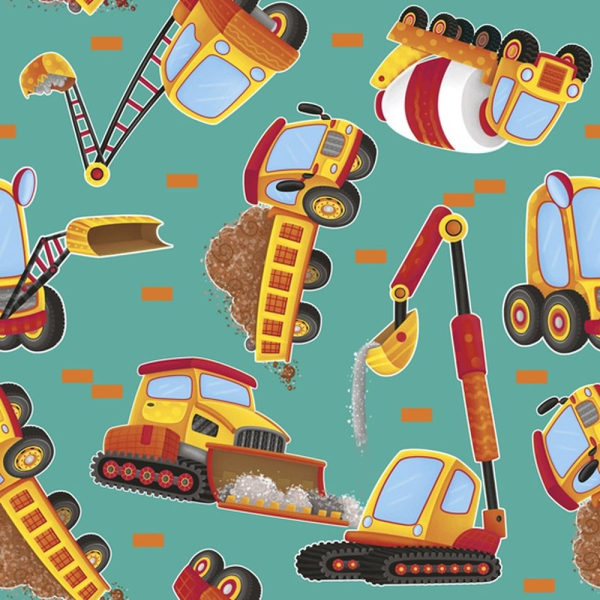 Patchworkstoff Work in Progress - Baufahrzeuge mint