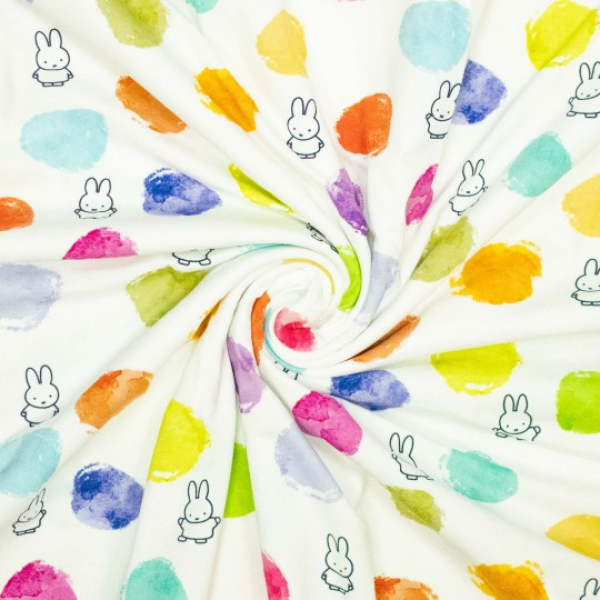 Baumwolljersey Miffy - kleines Häschen mit bunten Punkten