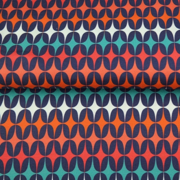 Baumwolljersey Retro Muster mit Wellen