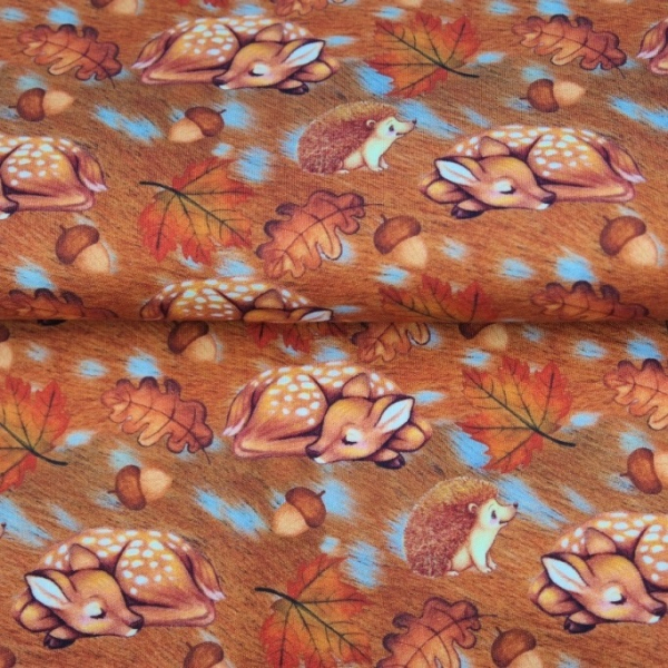 French Terry mit Rehen + Igeln + Blättern