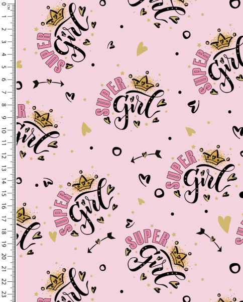Baumwolljersey mit Super Girl auf rosa
