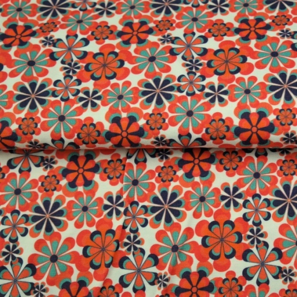 Baumwolljersey Retro mit Blüten