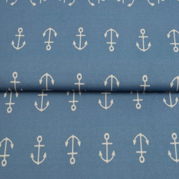 Dekostoff beschichtet in jeansblau mit Ankern - Kopie