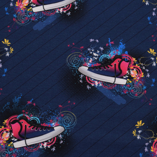 Baumwolljersey Colorful Sneakers - Turnschuhe mit Blüten auf blau - Katinoh