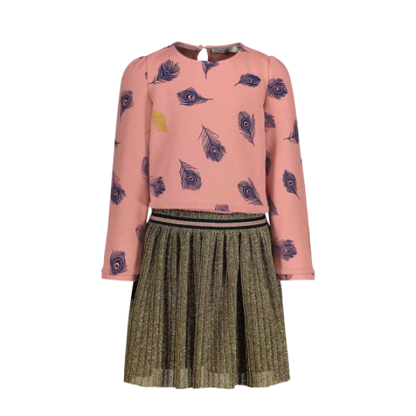 French Terry mit Federn und Glitzer auf rosa