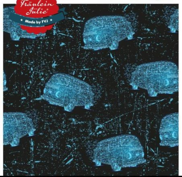 Baumwolljersey mit VW Bulli in blau auf schwarz - Fräulein von Julie