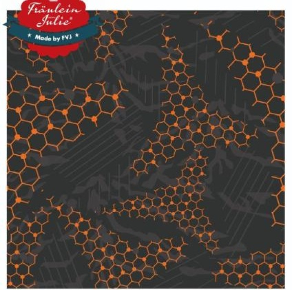 French Terry mit Muster in orange auf schwarz - Fräulein von Julie